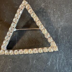 Vintage Art Deco Triangle Brooch in Silver with Clear rhinestones